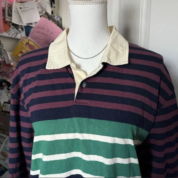 Tracksmith Navy and Burgundy Striped Longsleeve Shirt XL - Picture 3 of 5